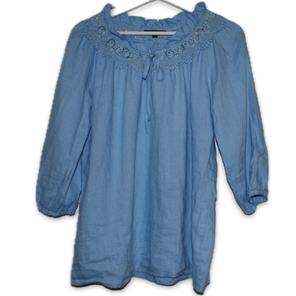 For Cynthia Icy Blue Linen Top Size S